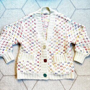 b+ab Multi-Colored Rainbow Oversized Chunky Soft V-Neck 3-Button Long Cardigan